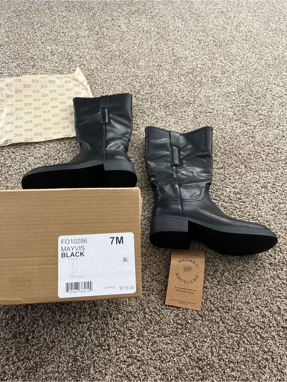 NWT FRYE & CO. Mayvis Black Mid-Calf Leather Boots - Women's Size 7M